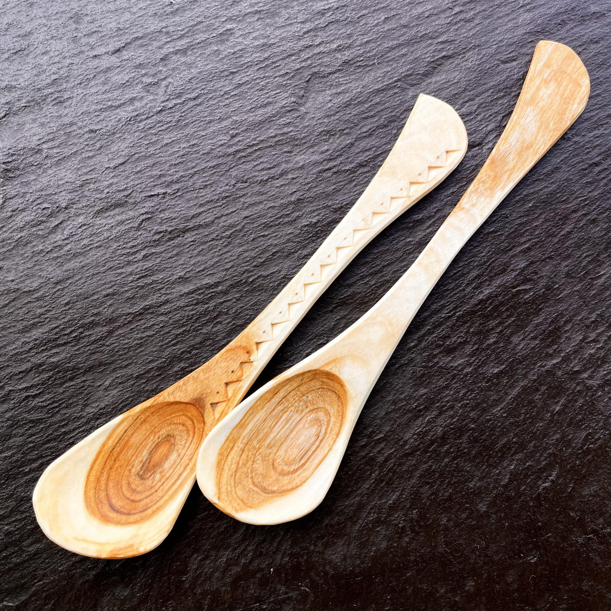 Martin Damen: A Pair of Asymetric Spoons in Wild Cherry.