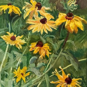 Neville Crowson WOA: Rudbeckias in the garden oil 32x38cm framed £150