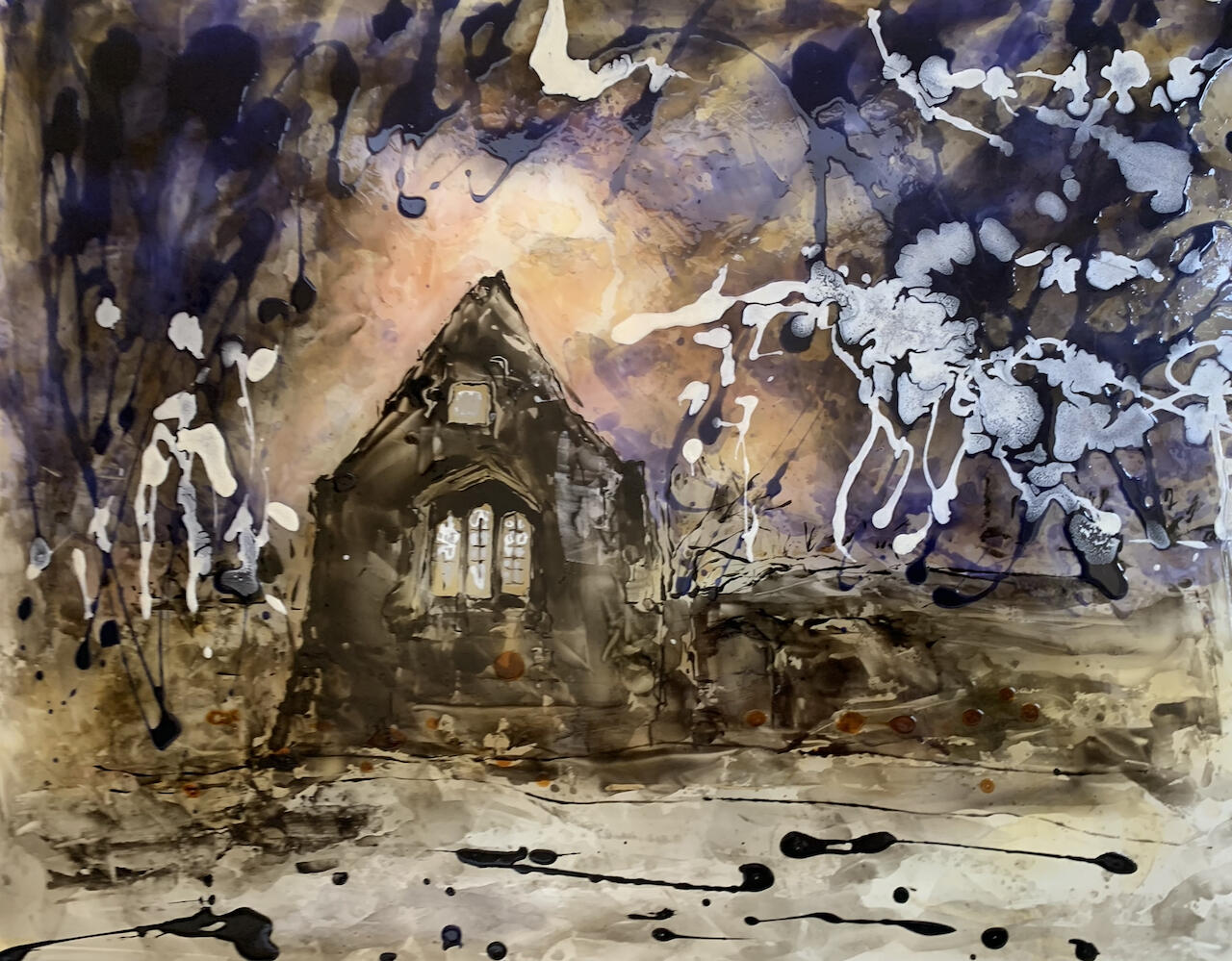 Sue Eves SOA: Storm In An Abbey - Vitrail transparent paint 50cm x 40cm framed £320