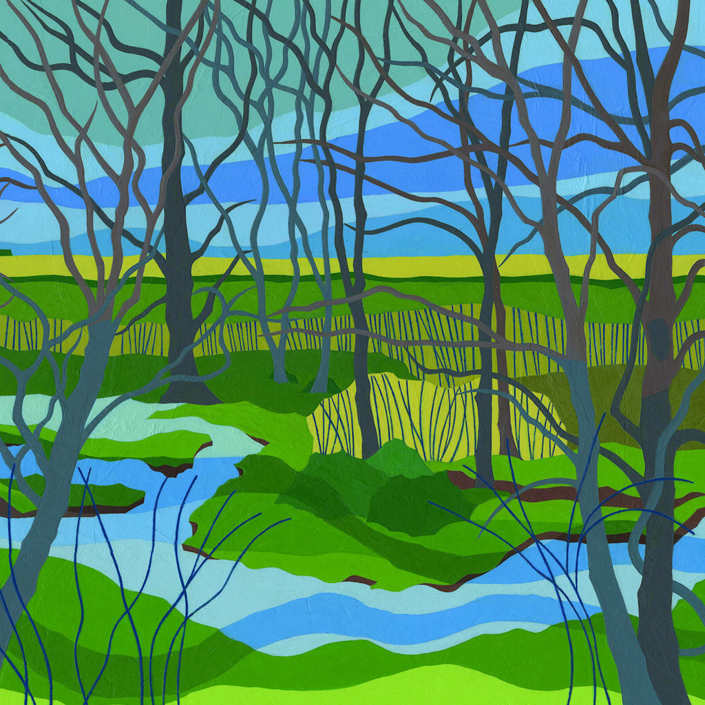 Letcombe Brook, near Wantage, Acrylic and Mixed Media Painting by Christine Bass