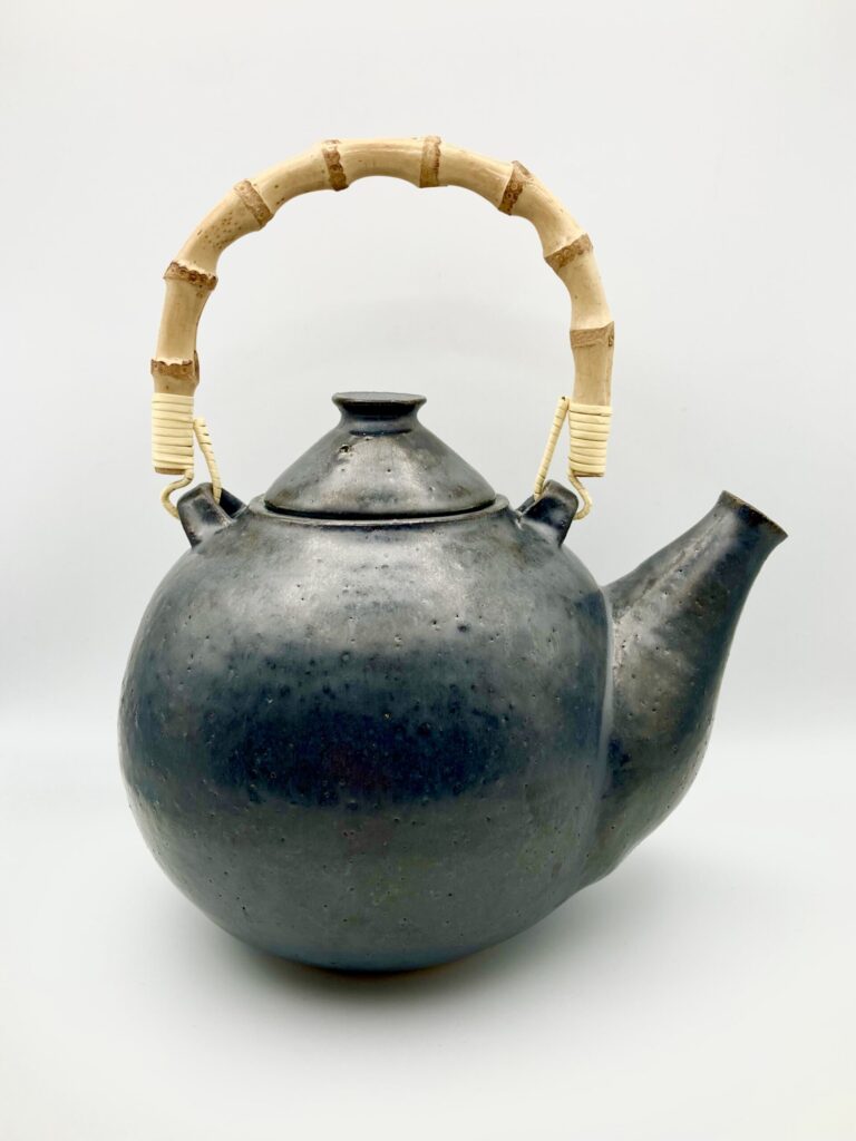 Stoneware Teapot, wheel thrown and glazed in metallic grey