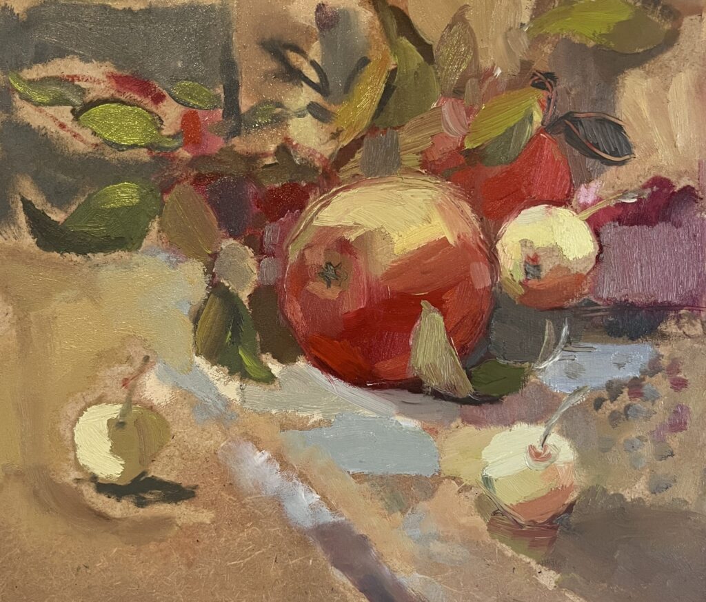 Big apple - oil on board - catherine binnie