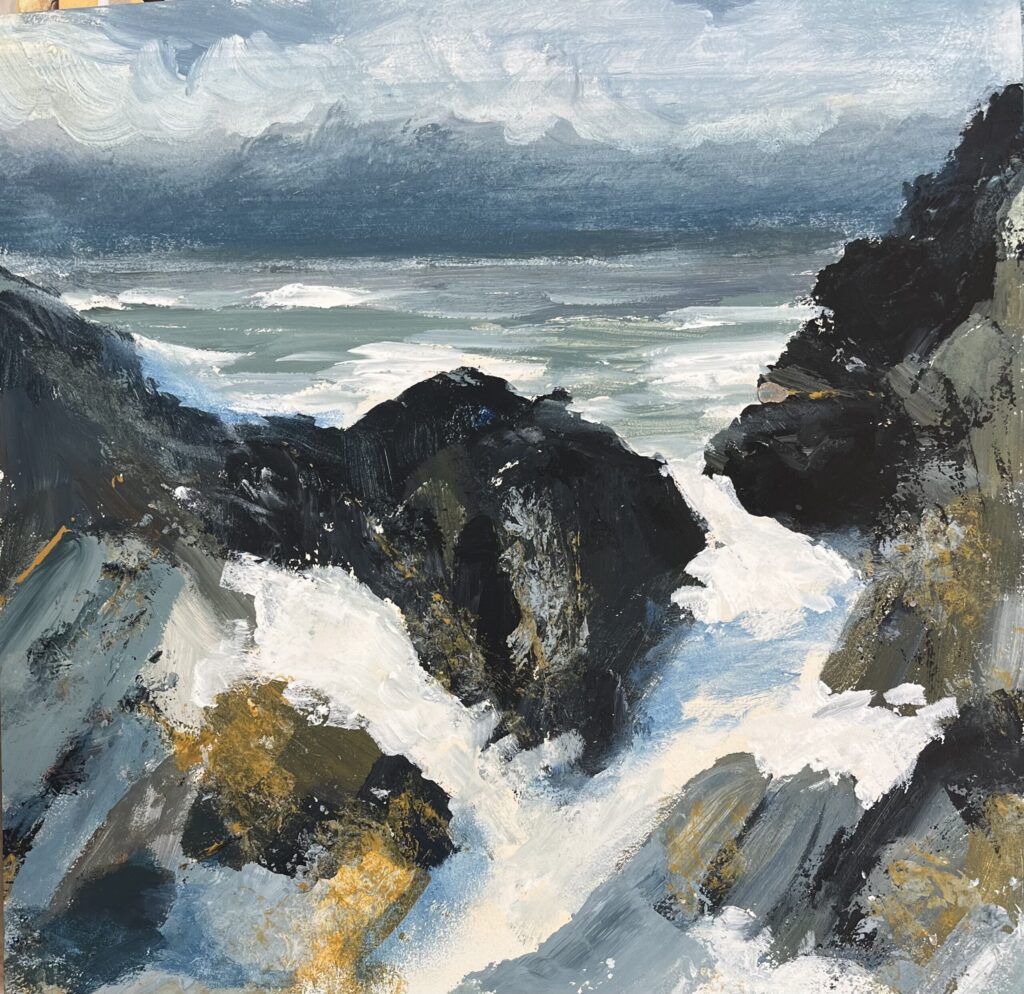 Acrylic on board, seascape of Welcombe Mouth.