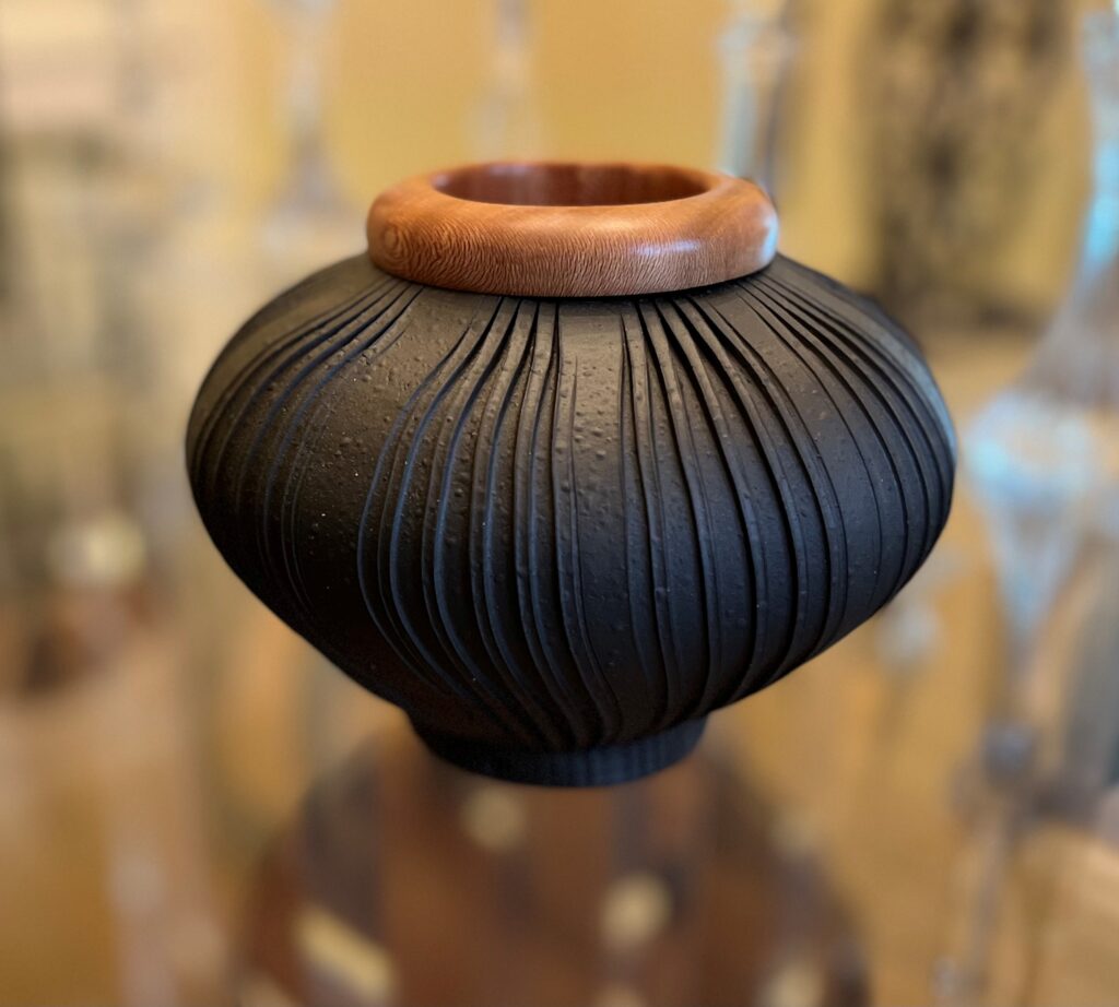 Jim Nelson-stoneware-reclaimed sycamore collar-oxidation fired and unglazed