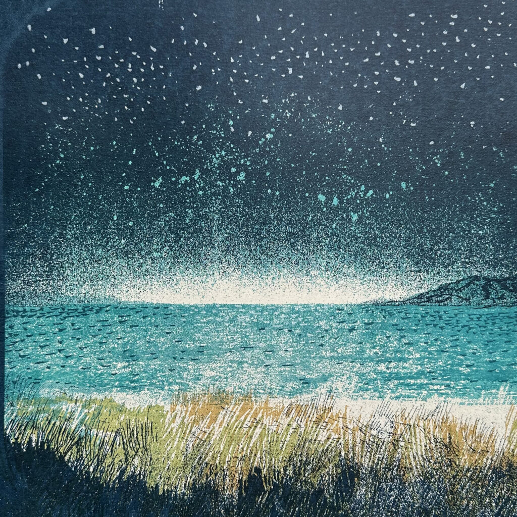 Jon Mackay silk screen print based on a seascape in the Isle of Mull in Scotland.