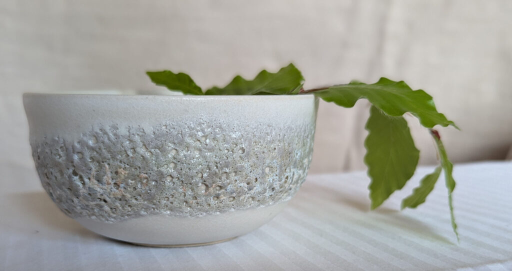 Small cream jug with blue textured band and purple parrot tulip