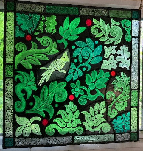 bird in a bush glass art