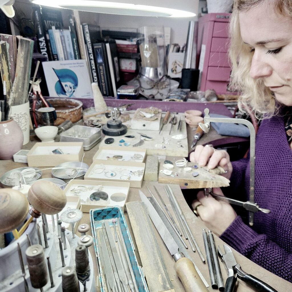 Chloe Romanos in her jewellery studio