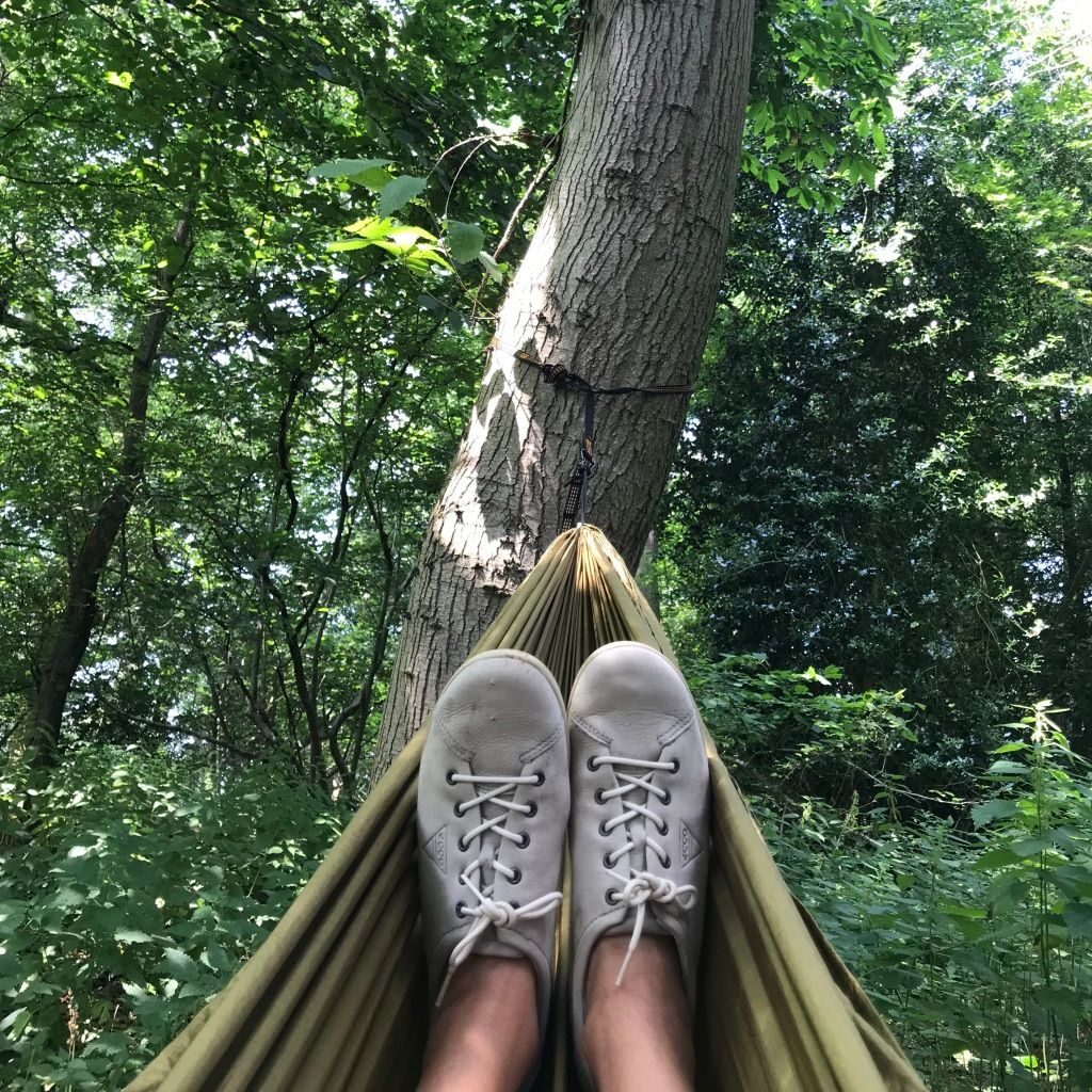 hard at work lying in a hammock