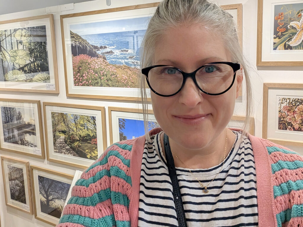 Alexandra Buckle with her linocuts