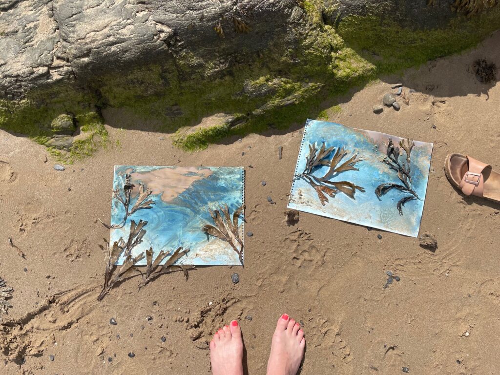 Making wave imprinted cyanoypes on the beach