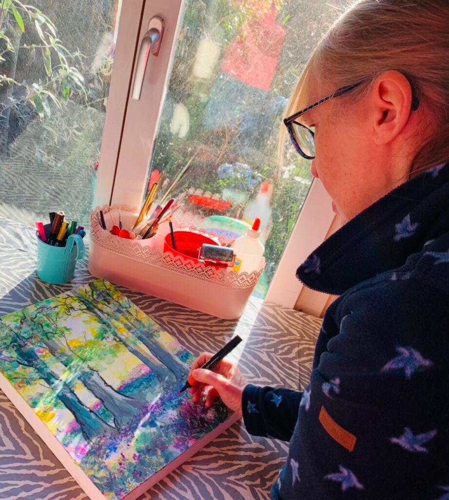 Working on a sunny December Day in my garden studio