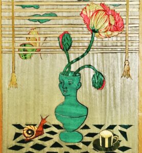 Gabriella Blakey OCG: Gabriella Blakey  'Still Life Illusion' - Marquetry: Coloured veneer inlaid wood panel
