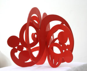 Suzanne O'Driscoll: Entwined, red painted steel, 32x41cm