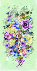 Fay Ford: Poppies and Bunny wall hanging. Printed on cotton linen. 50 x 100cm