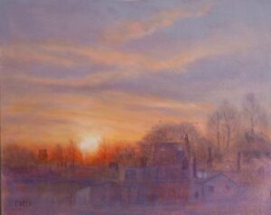 Valerie Petts OAS: Sunrise over Jericho - oil