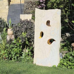 David Williams OAS, WOA: Falling Leaves, Ancaster weatherbed limestone, 24ct gold leaf