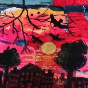 Lis Mann: sunset in Aynho, paint fabric and stitch
