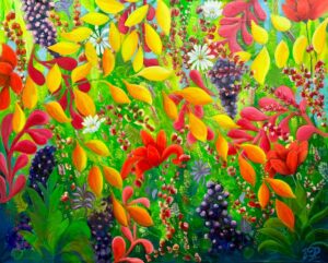 Emma Sian Pritchard: 'Autumnal paradise' £1500. Acrylic painting on canvas  40" x 32" ( approx 100cm X 81cm ) unframed, ready to hang, varnished.