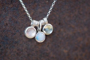 Emily Fermor: Silver stacking pendants, Rose Quartz, Opal and Green Quartz