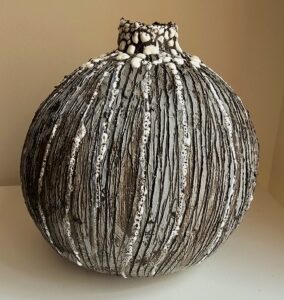 Kashmira Patel: moonjar -  Black stoneware moonjar with textures -  £160