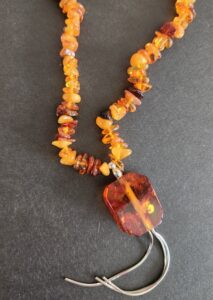 Laura Hounam WOA: Necklace - amber with upcycled pendant- sterling silver findings