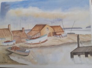 Jennie Fairweather: Sea Side: watercolour on paper, mount and framed