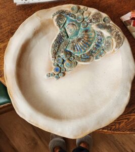 Julie Furniss: Birdbath with sprig texture.