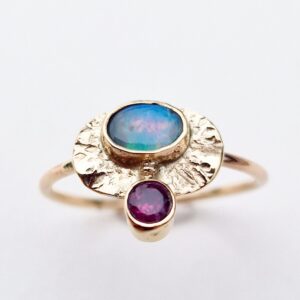 Chloe Romanos OCG: 'Mycenae' Ring by Chloe Romanos, gold, opal, garnet
