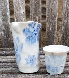 Alison Holmans: porcelain vases with imprinted leaves