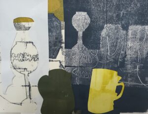 Jane Strother OAS: Studio Clutter (detail), pieced monoprint, oil on paper