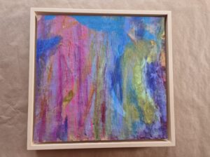 Victoria Kearney: Oxford abstract colourist artist - finished framed painting on raw unprimed canvas.