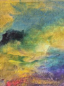Victoria Kearney: Close up - Oxford abstract colourist artist - finished framed painting on raw unprimed canvas.