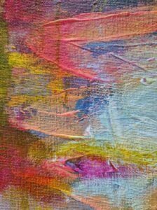 Victoria Kearney: Close up - Oxford abstract colourist artist - finished framed painting on raw unprimed canvas.