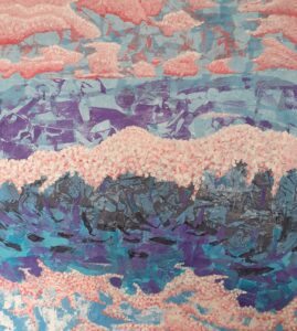 Mary Vincent SOA: Pink Wave. Collage and acrylic. 21.5x17.5 framed. £90