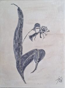 Frieda van de Poll: Tulip, Gesso and pigments, pens on canvas