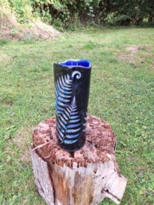 Sally Boardman: Pottery tall vase with ferns