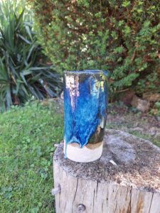 Sally Boardman: Pottery tall vase with jade flowing glaze