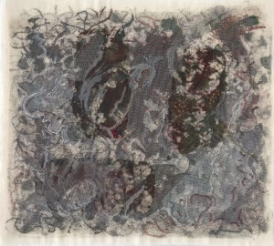 Wendy Bedeman: Pine Tree 1- Acrylic paint and stitch on canvas