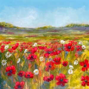 Emma Sian Pritchard: 'Poppy Fields' £550 Painted on a 26" x 26" (66.04cm x 66.04cm ) canvas