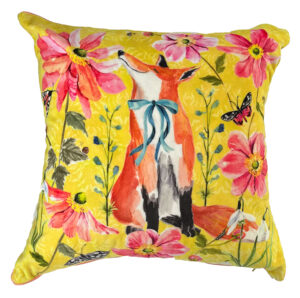 Fay Ford: Fox amongst the anemones. Printed on velvet cushion. 40 x 40cm