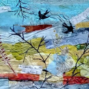 Lis Mann: paper and fabric collaged scroll, with paint