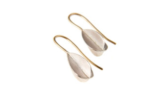 Emily Fermor: Silver pearshape drop earrings with 18ct yellow gold hooks
