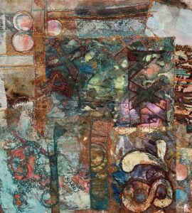 Polly Woolstone: Boatyard - textile piece - 300x300mm framed  £120