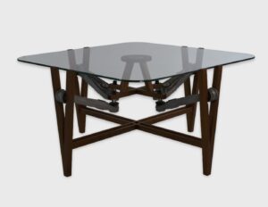 Pat Mead: Suspension Coffee table - Featuring Sapele wood, toughened glass and Porsche 911 suspension components