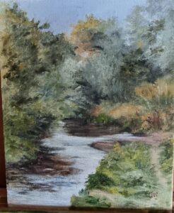 Judith Waywell: The River Stour.   Oil on canvas, framed