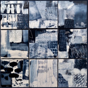 Linda Whaley: 9 x Acrylic and Collage on Wooden Cradled Board 20 x 20cm