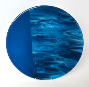 Alison Blanchard OCG, WOA: Copper blue and white streaky bowl approx 29cm diameter.  £70.00