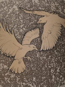 Aneta Pochatko: Inner Debae - Ink on peeled cardboard