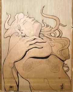 Aneta Pochatko: Mapping the Unseen - Ink on peeled cardboard